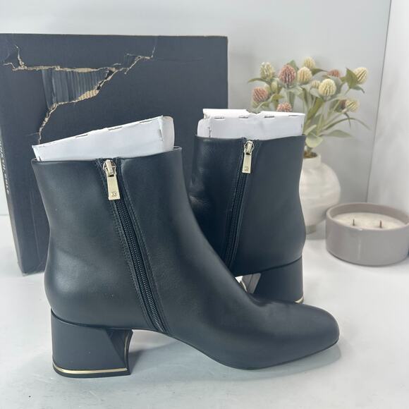 Kenneth Cole NY Alec Leather Chunky Heel Ankle Boots Black Women 11 M Tried On - Picture 7 of 10